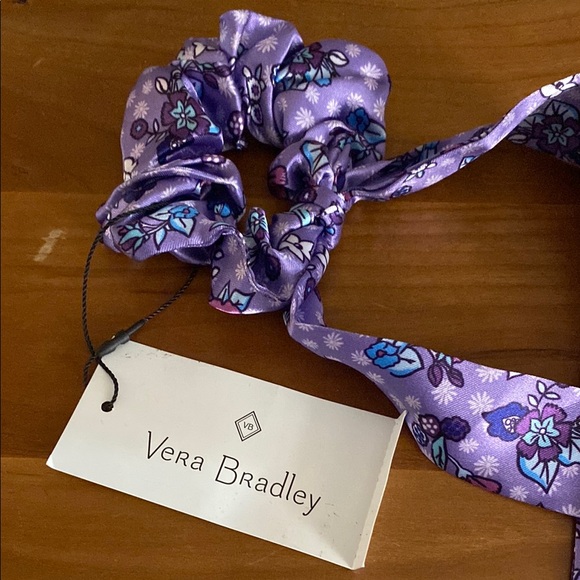Vera Bradley Long Tie Scrunchie in Enchanted Garden Print Lavender - Picture 1 of 5